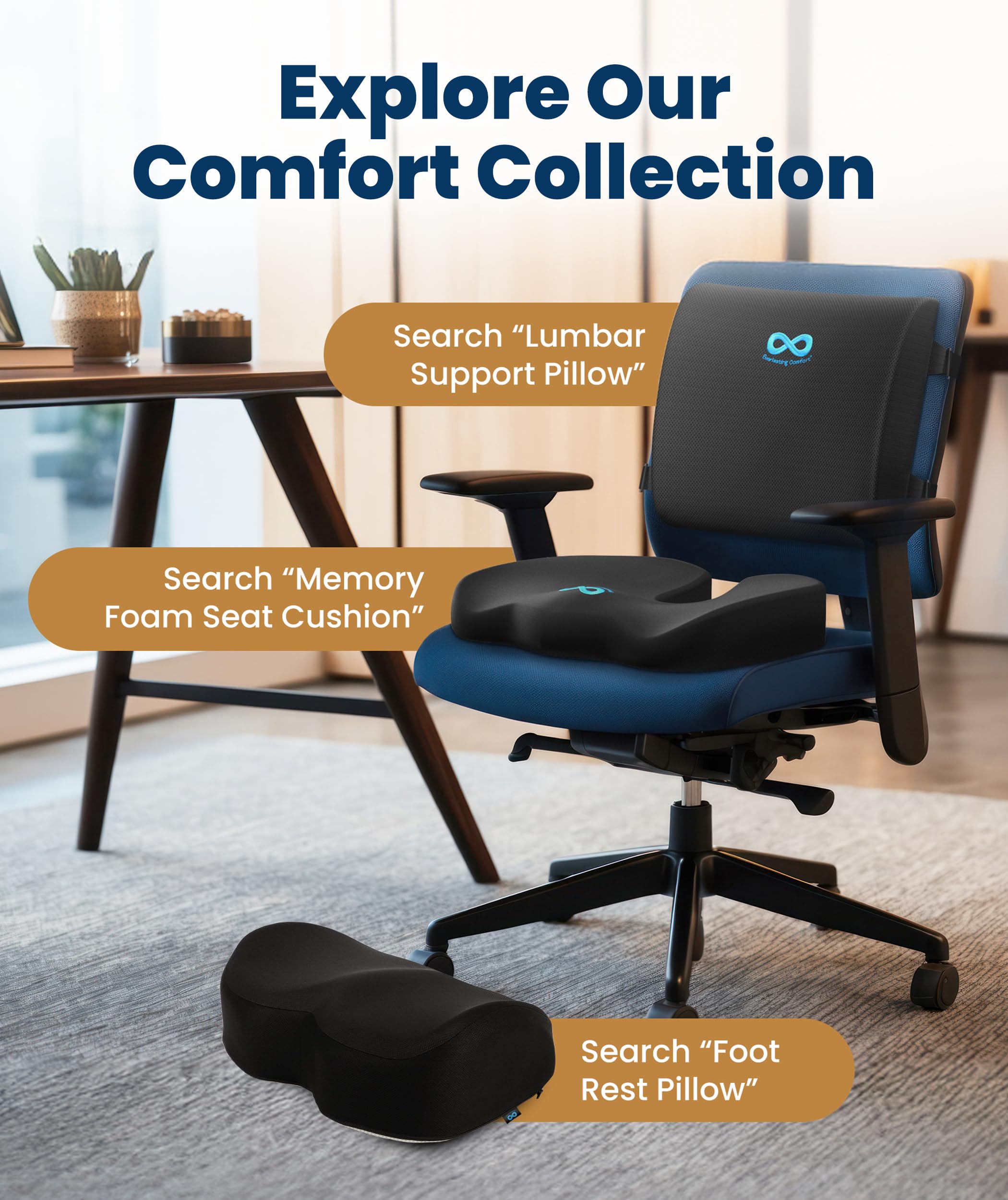 Everlasting Comfort Lumbar Support Pillow for Office Chair - Memory Foam Back Cushion for Car Seat - Promotes Better Posture, Back Pain Relief - Ideal Gaming and Desk Chairs Work and Home Essentials 🍁 All In One Marketplace Canada