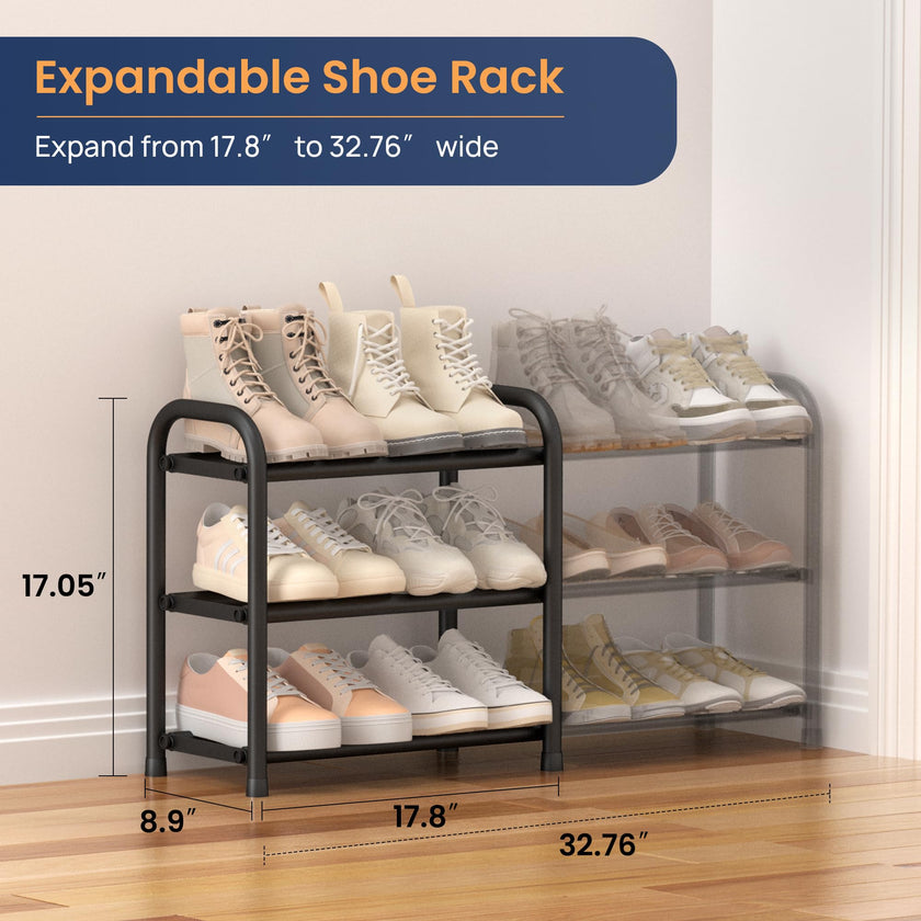 ENJOYBASICS Expandable Metal Shoe Racks for Closet, 3 Tier Adjustable Shoe Organizer Shelf, Black Free Standing Rack Storage for Entryway 🍁 All In One Marketplace Canada
