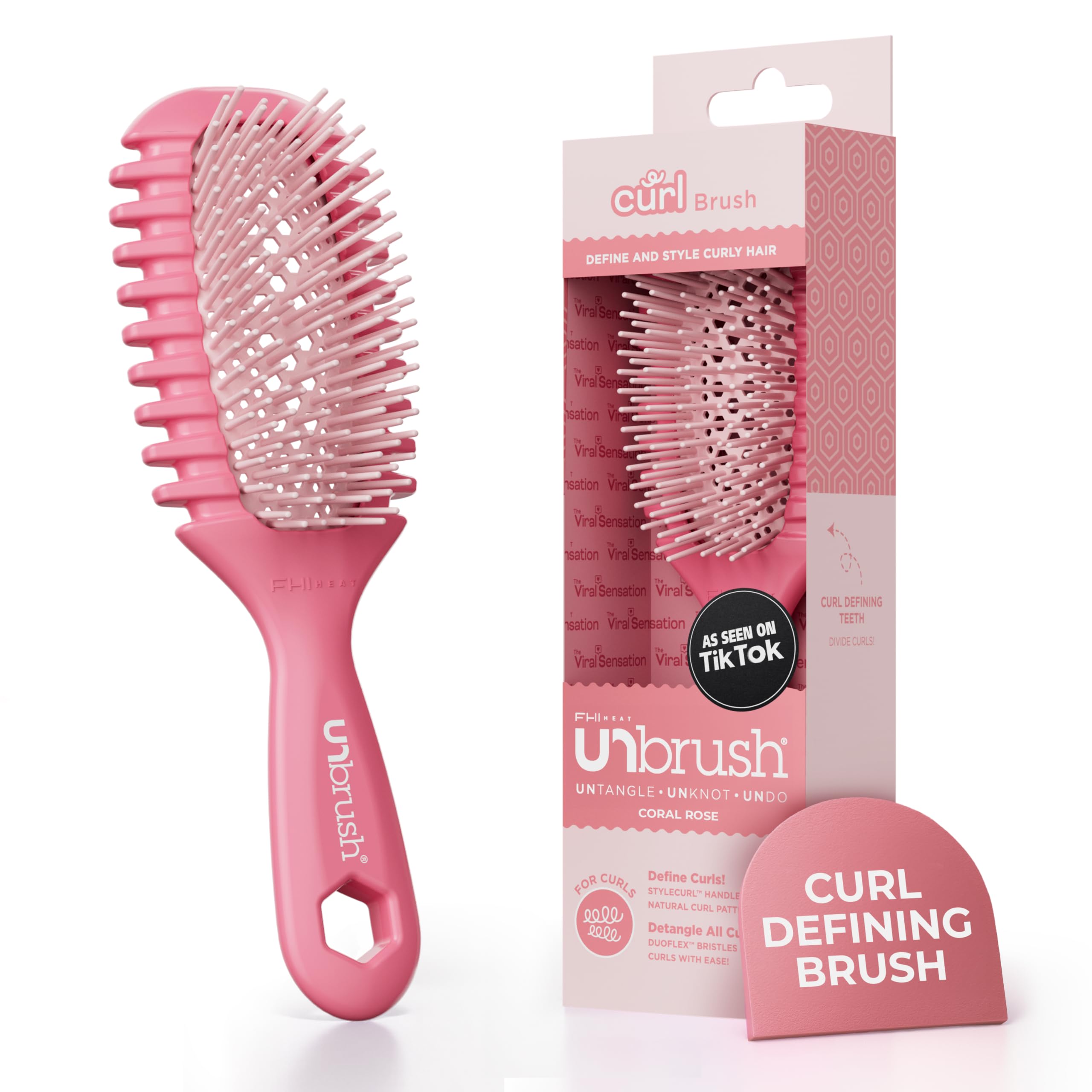 FHI Heat UNbrush Curl Defining Brush — Wavy, Coily, and Curly Hair Brush with DuoFlex Bristles & StyleCurl Handle — for Gentle Detangling & Faster Styling on Wet Hair - Coral Rose 🍁 All In One Marketplace Canada