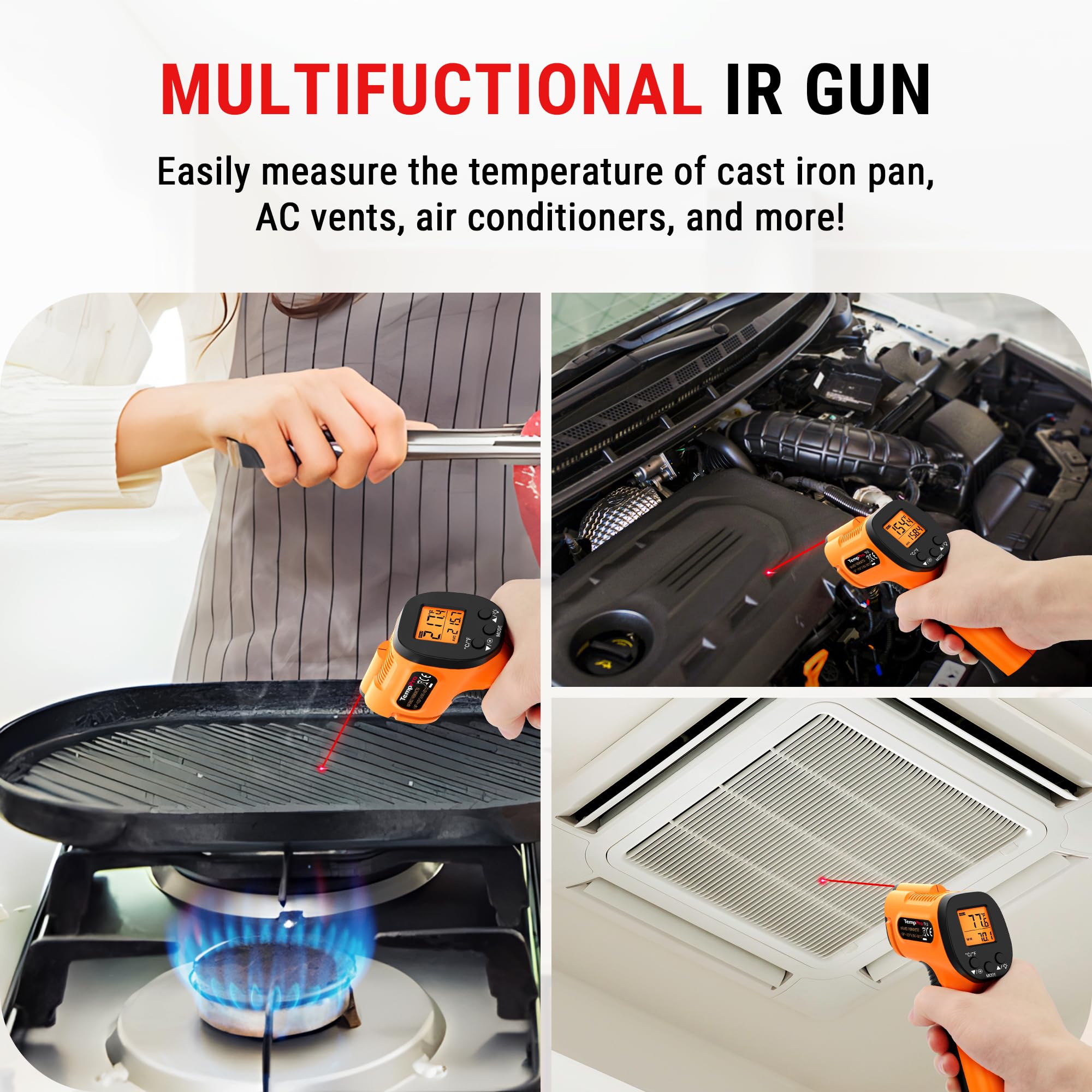 TempPro TP30 Infrared Thermometer Gun, Laser Thermometer for Cooking, Pizza Oven, Griddle, Engine, HVAC, Temperature Gun with Adjustable Emissivity & Max Measure -58°F ~1022°F (Previously ThermoPro) 🍁 All In One Marketplace Canada