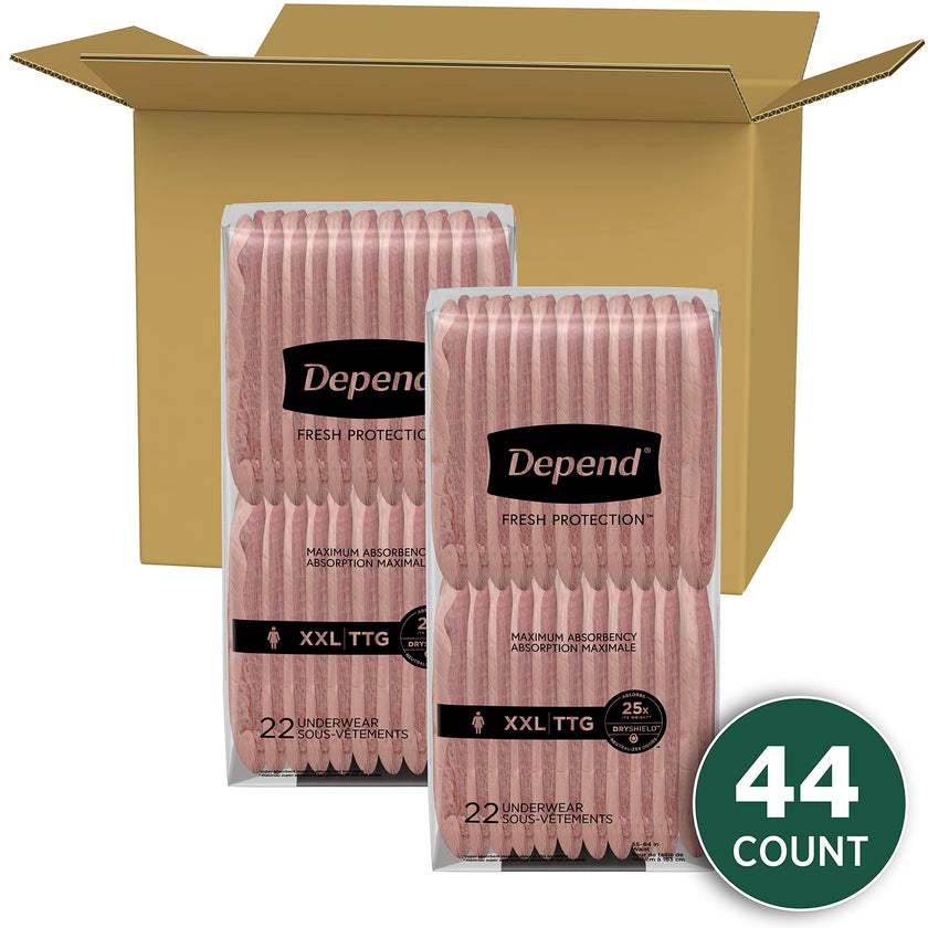 Depend Fresh Protection Adult Incontinence Underwear for Women (Formerly Depend Fit-Flex), Disposable, Maximum, Extra-Extra-Large, Blush, 44 Count (2 Packs of 22) 🍁 All In One Marketplace Canada