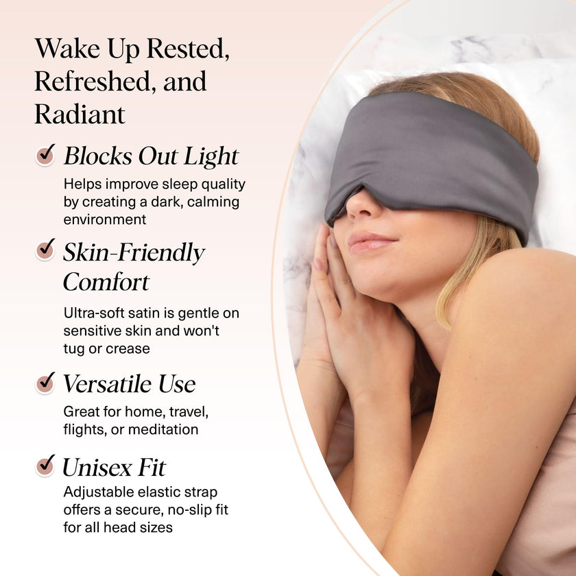 Kitsch Satin Sleep Mask - Eye Masks for Sleep, Softer Than Silk Satin Sleeping Mask Blindfold and Sleep Masks for Women and Men, Eye Care Travel Essentials - Charcoal Black 🍁 All In One Marketplace Canada
