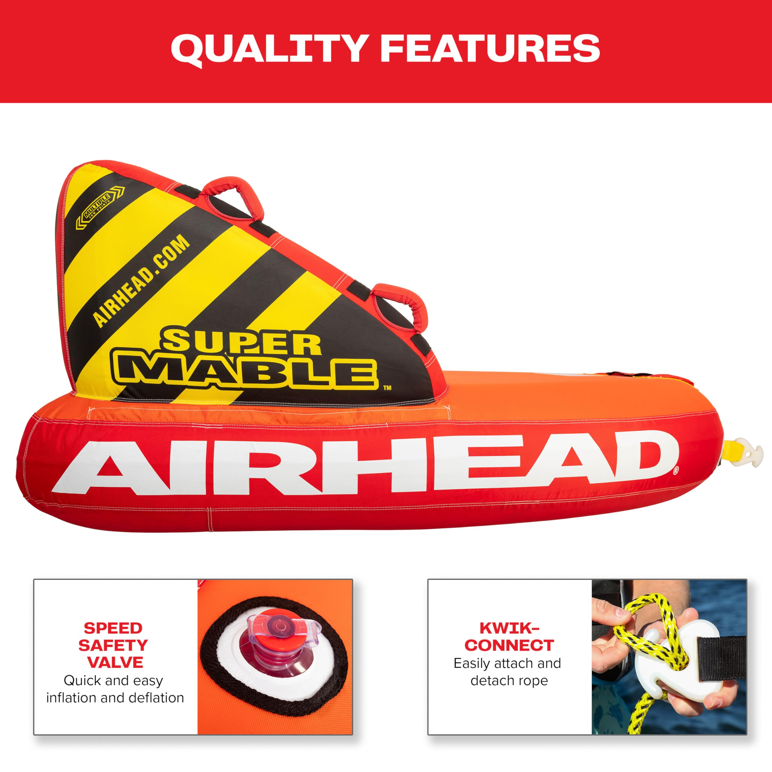 Airhead Super Mable, 1-3 Rider - Inflatable Towable Tube for Boating and Water Sports, Heavy Duty Full Nylon Cover & Zipper with EVA Foam Padding, Easy Inflating & Deflating 🍁 All In One Marketplace Canada