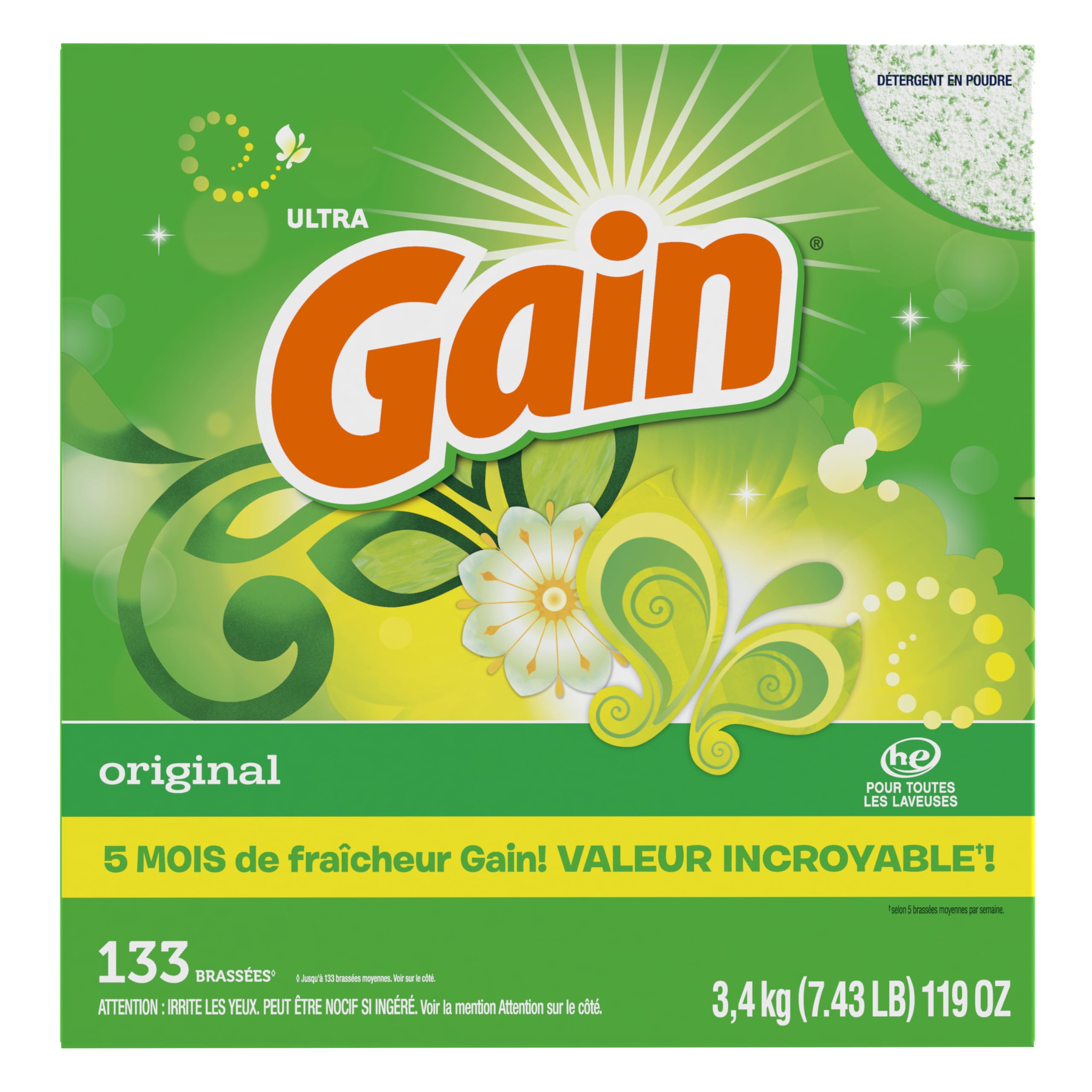 Gain Powder Laundry Detergent, Original Scent, 133 Loads, 3.4 KG 🍁 All In One Marketplace Canada