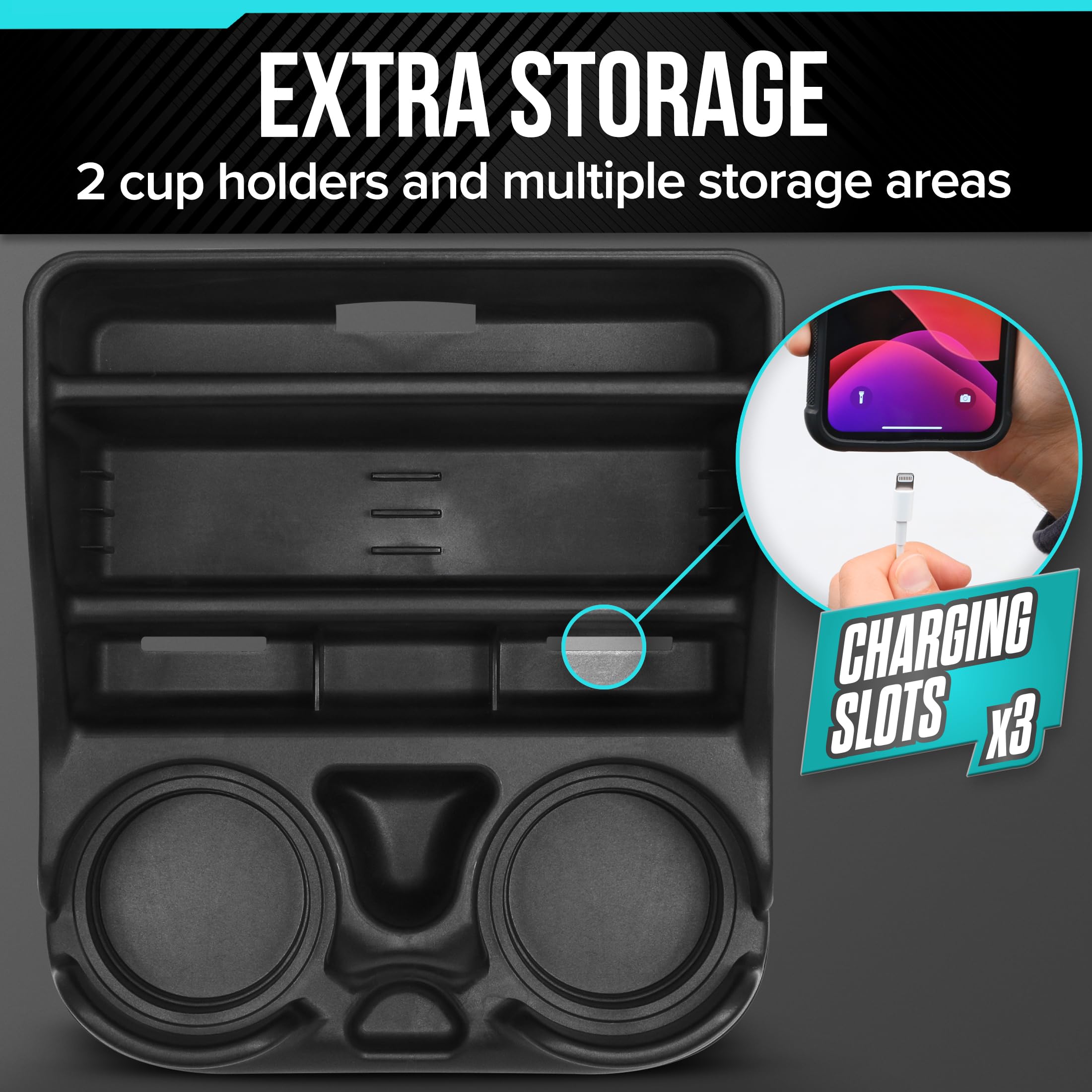 Moblorg Small Center Console for Cars, Trucks, Minivans, SUVs, Vehicle Organizer, Cup Holders, Recycled Plastic, Made in USA (Black) 🍁 All In One Marketplace Canada