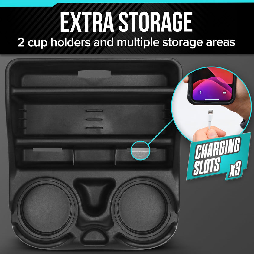Moblorg Small Center Console for Cars, Trucks, Minivans, SUVs, Vehicle Organizer, Cup Holders, Recycled Plastic, Made in USA (Black) 🍁 All In One Marketplace Canada
