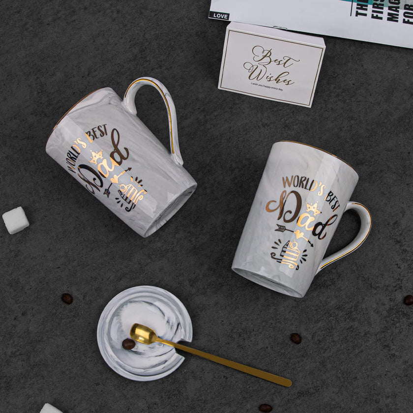 Fathers Day Gifts Presents for Dad - Dad Birthday Gift from Daughter, Son - World' s Best Dad Mug - Christmas Gift for Dad, New Dad, Husband - 14oz Grey Ceramic Coffee Mug, Greeting Card, Gift Box 🍁 All In One Marketplace Canada