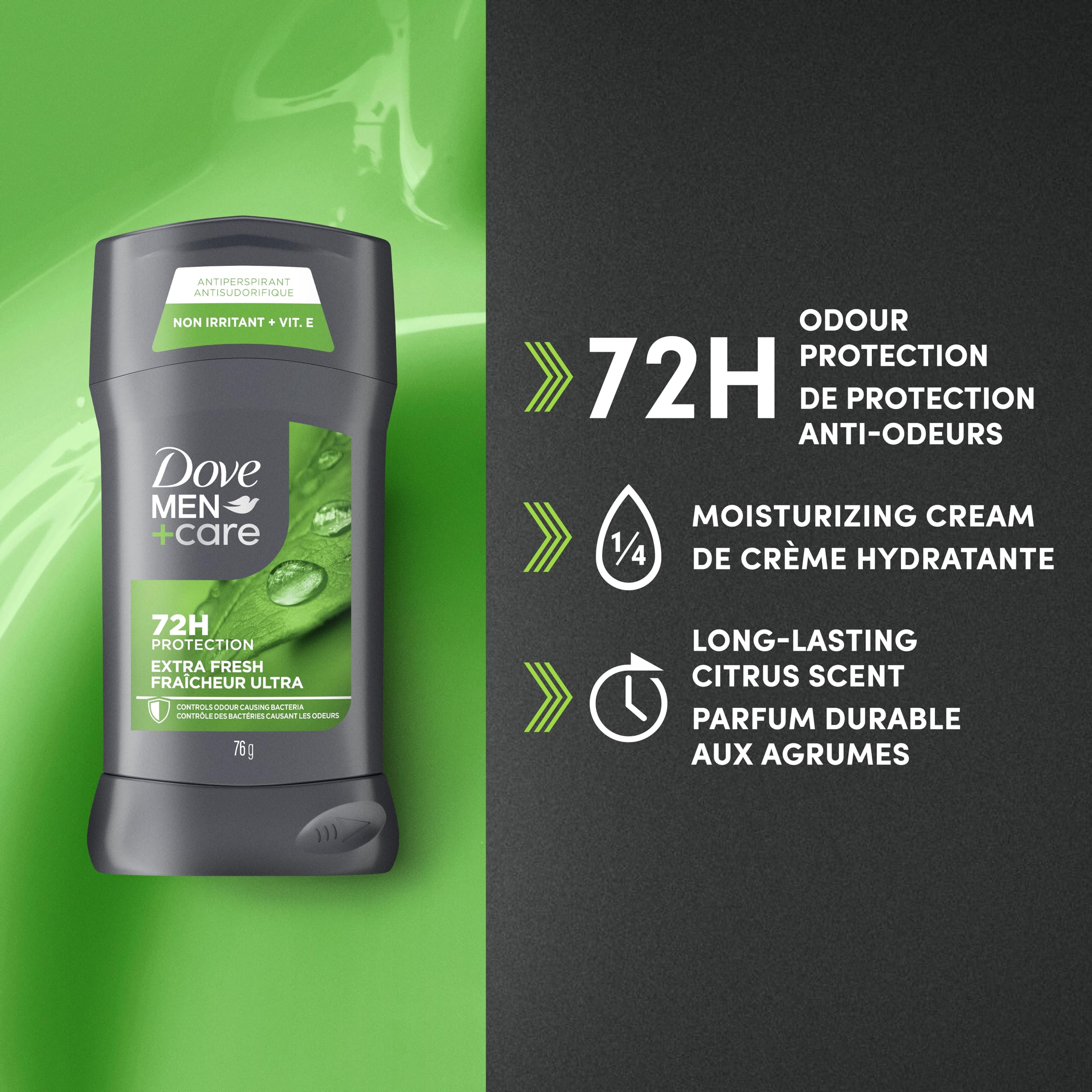 Dove Men+Care Antiperspirant Stick for 72h sweat & odour protection Extra Fresh with Triple Action moisturizer to help prevent skin irritation caused by dryness, 76g (Pack of 4) 🍁 All In One Marketplace Canada