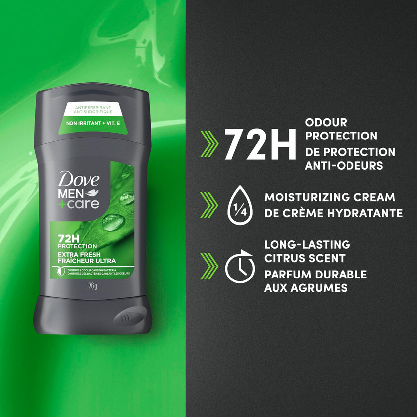 Dove Men+Care Antiperspirant Stick for 72h sweat & odour protection Extra Fresh with Triple Action moisturizer to help prevent skin irritation caused by dryness, 76g (Pack of 4) 🍁 All In One Marketplace Canada