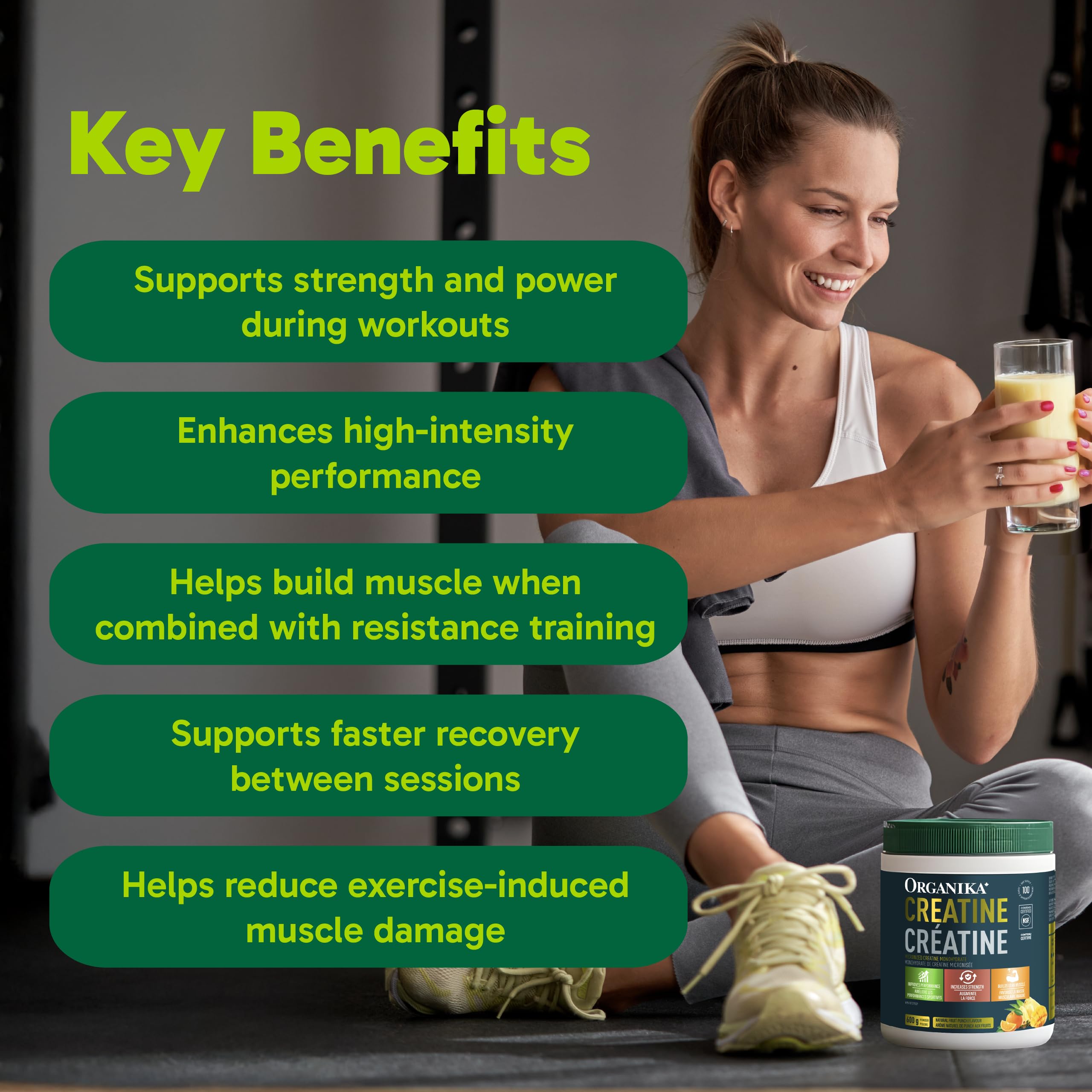 Organika Canadian-Made Creatine Powder- Fruit Punch- Pure Micronized Creatine Monohydrate - Helps Build Lean Muscle, Increase Strength, and Improved Recovery and Performance for Men and Women - 600g 🍁 All In One Marketplace Canada