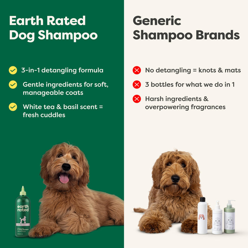 Earth Rated (A Canadian Company), 3-in-1 Detangling Dog Shampoo and Conditioner, Deodorizing Oatmeal Shampoos for Dogs and Puppies, Great for Smelly Pets, White Tea and Basil Scent, 473 ml 🍁 All In One Marketplace Canada