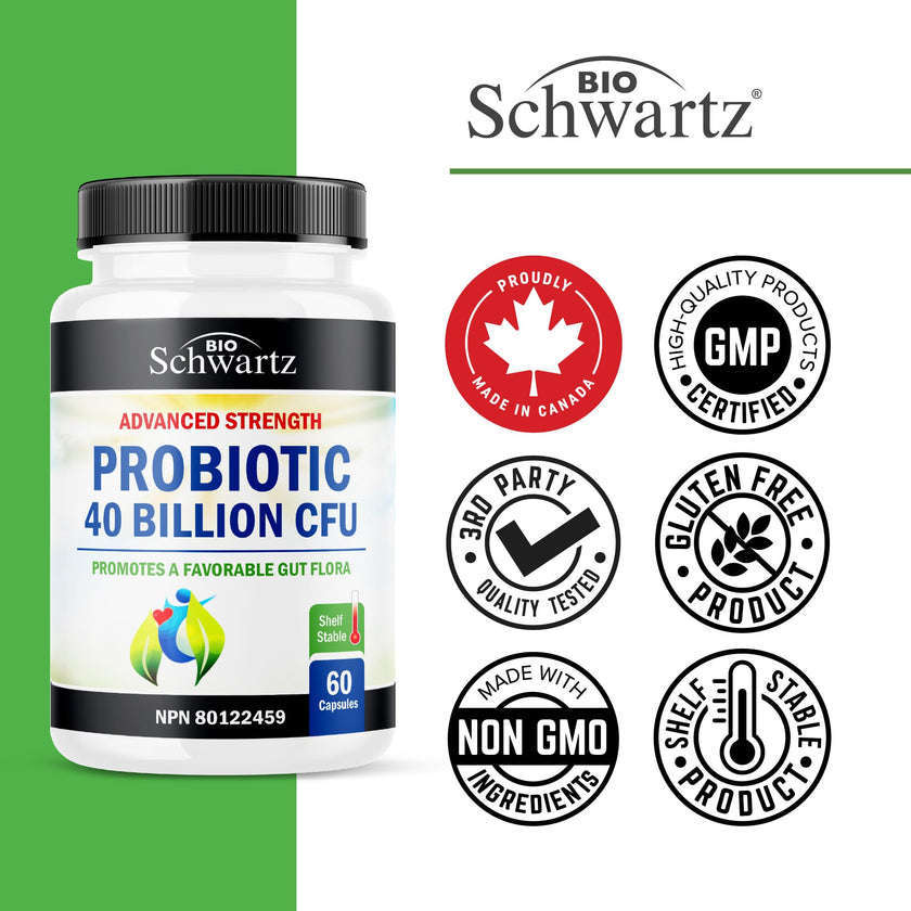 Probiotic 40 Billion CFU - Synbiotics Gut Health - Proudly Canadian Made - Bloating Relief & Digestive Health Support - Guaranteed Potency Probiotics for Men & Women - Shelf Stable, Non-GMO, 60ct 🍁 All In One Marketplace Canada