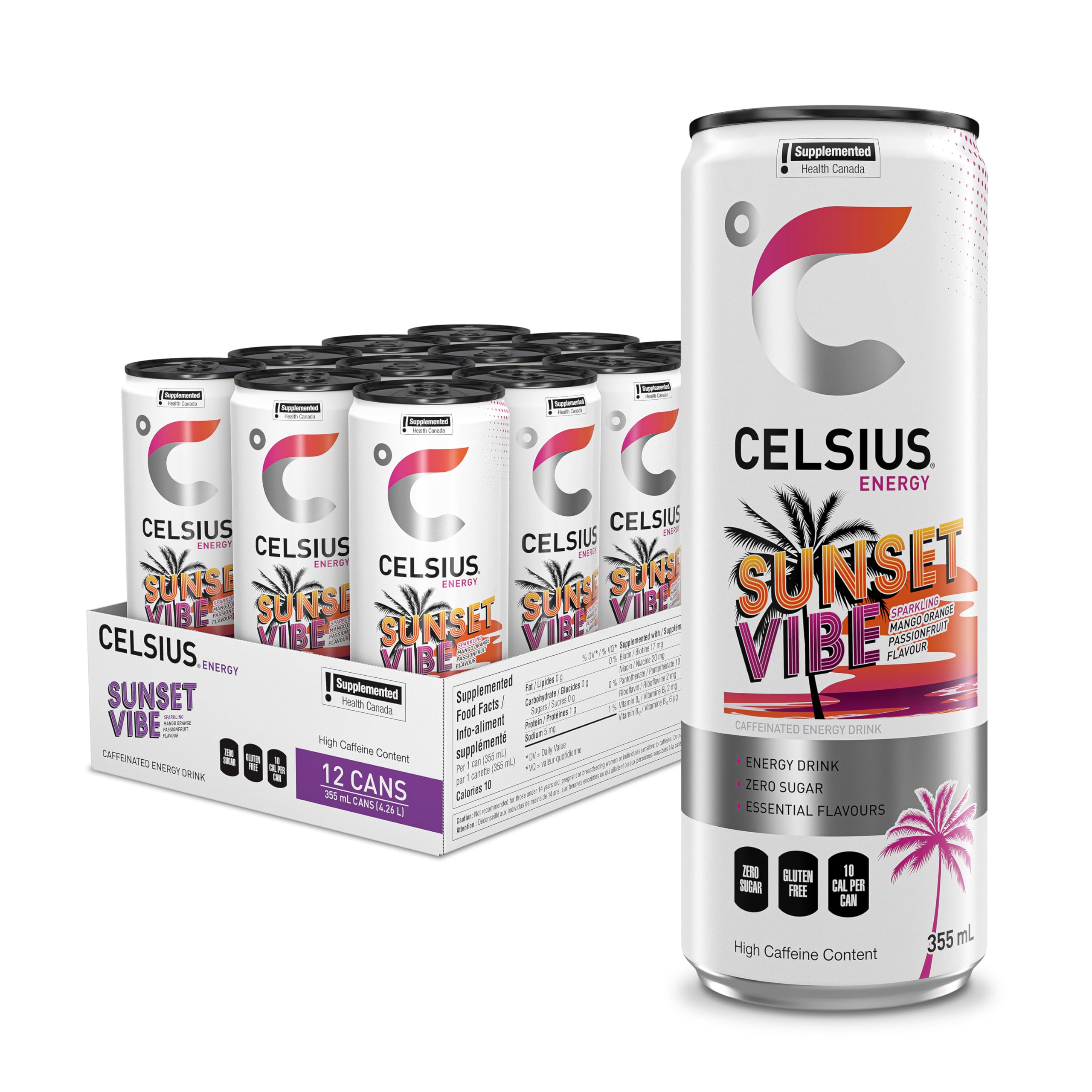 CELSIUS Sparkling Sunset Vibe, Zero Sugar Energy Drink, 355ml (Pack of 12) 🍁 All In One Marketplace Canada