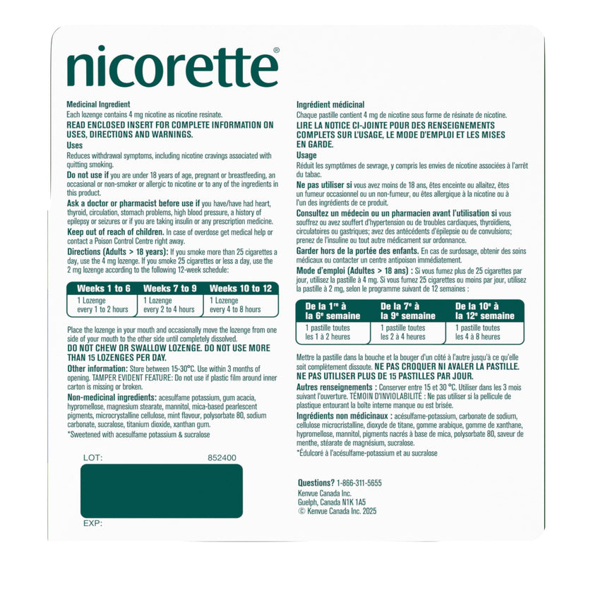 Nicorette 4mg Mint Nicotine Lozenges – Quit Smoking Aid, 160 Count 🍁 All In One Marketplace Canada