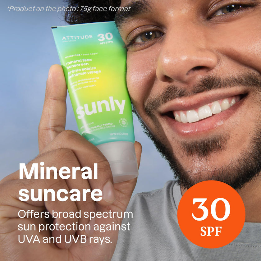 ATTITUDE Mineral Sunscreen SPF 30, Zinc Oxide Broad Spectrum UVA/UVB Protection, Face & Body, Dermatologically Tested, Vegan, Unscented, 150 g 🍁 All In One Marketplace Canada