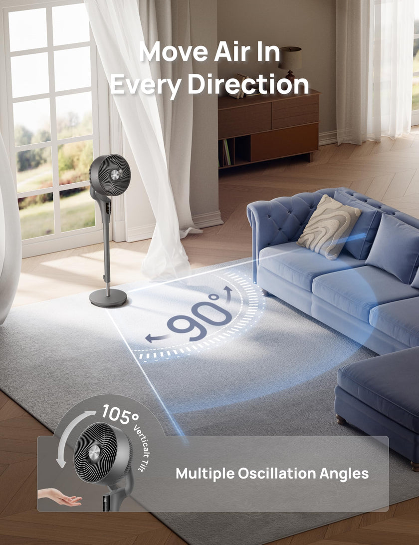 DREO Fan for Bedroom, 90° Oscillating Standing Fan, 20dB Quiet, 90ft Pedestal Fans for Room Office, DC Motor, 8+H Speeds, 3 Modes, 38-42'' Adjustable Height, Remote, 8H Timer, 105° Manual Vertical 🍁 All In One Marketplace Canada