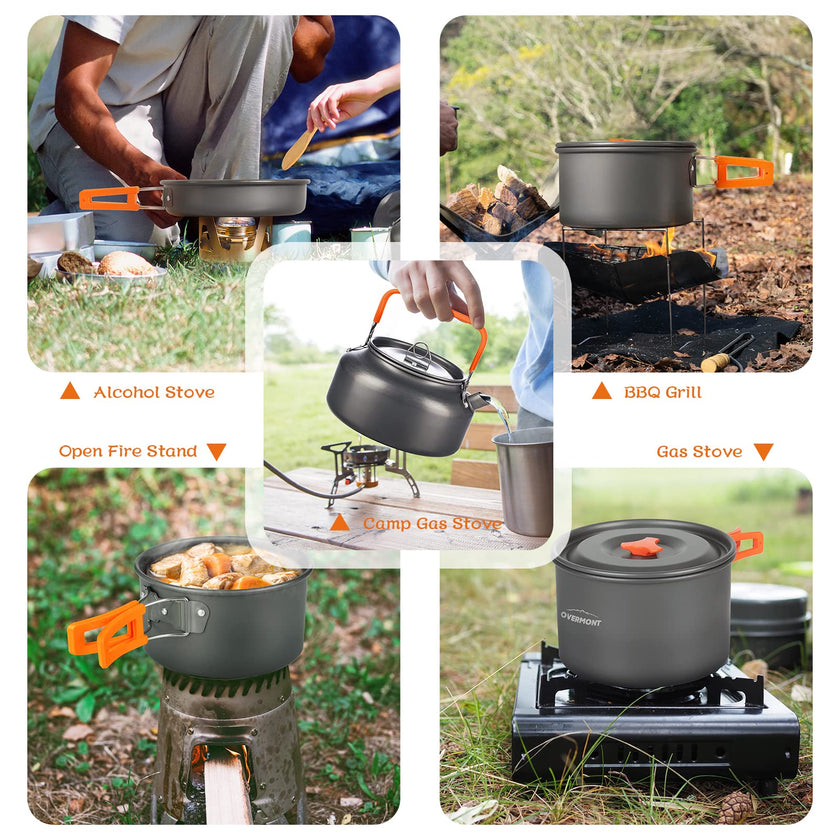 Overmont 16pc Camping Cookware Mess Kit, Portable Camping Cooking Set for Backpacking, Outdoor Hiking and Picnic Pot Pan Kettle Bowl Plate 🍁 All In One Marketplace Canada