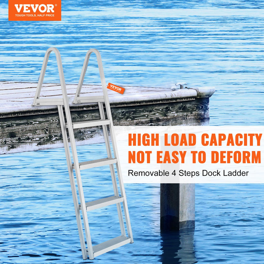 VEVOR Dock Ladder, Removable 4 Steps, 350 lbs Load Capacity, Aluminum Alloy Pontoon Boat Ladder with 4'' Wide Step & Nonslip Mat, Easy to Install for Ship/Lake/Pool/Marine Boarding 🍁 All In One Marketplace Canada