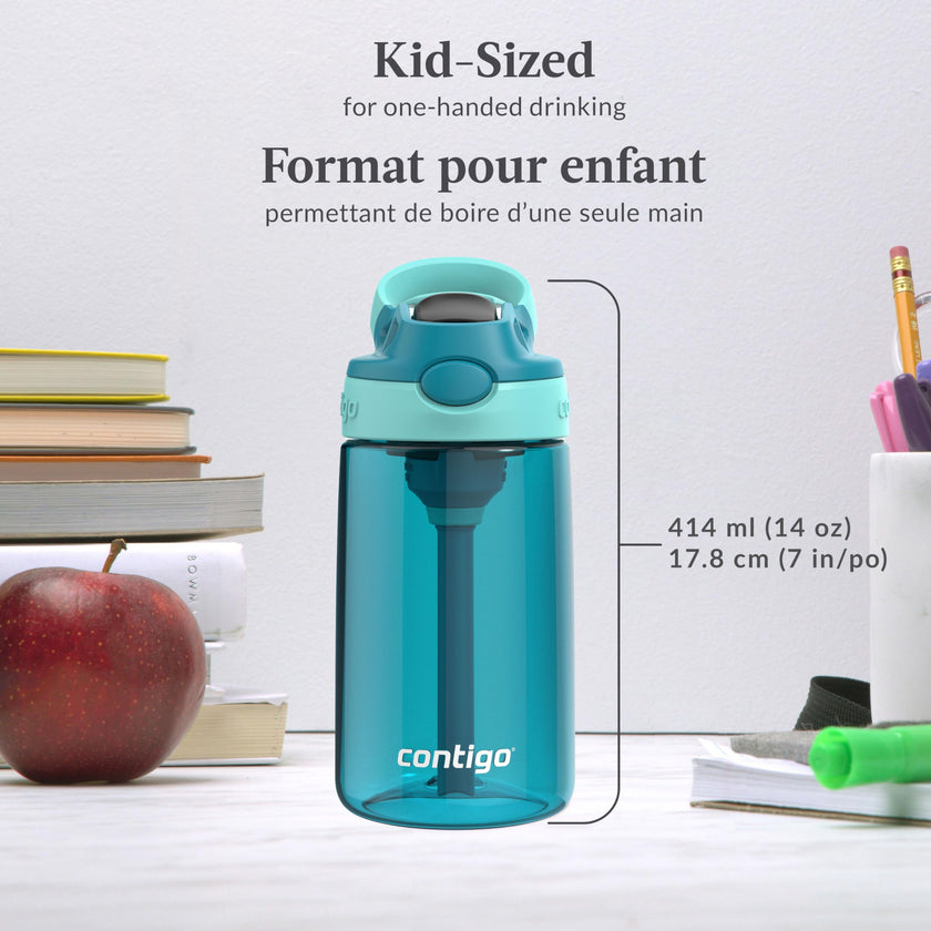 Contigo Kids Aubrey Straw Water Bottle with Leak-Proof Lid, BPA-Free Plastic, Dishwasher Safe, Juniper Jade Vine, 14 oz (414 mL) 🍁 All In One Marketplace Canada