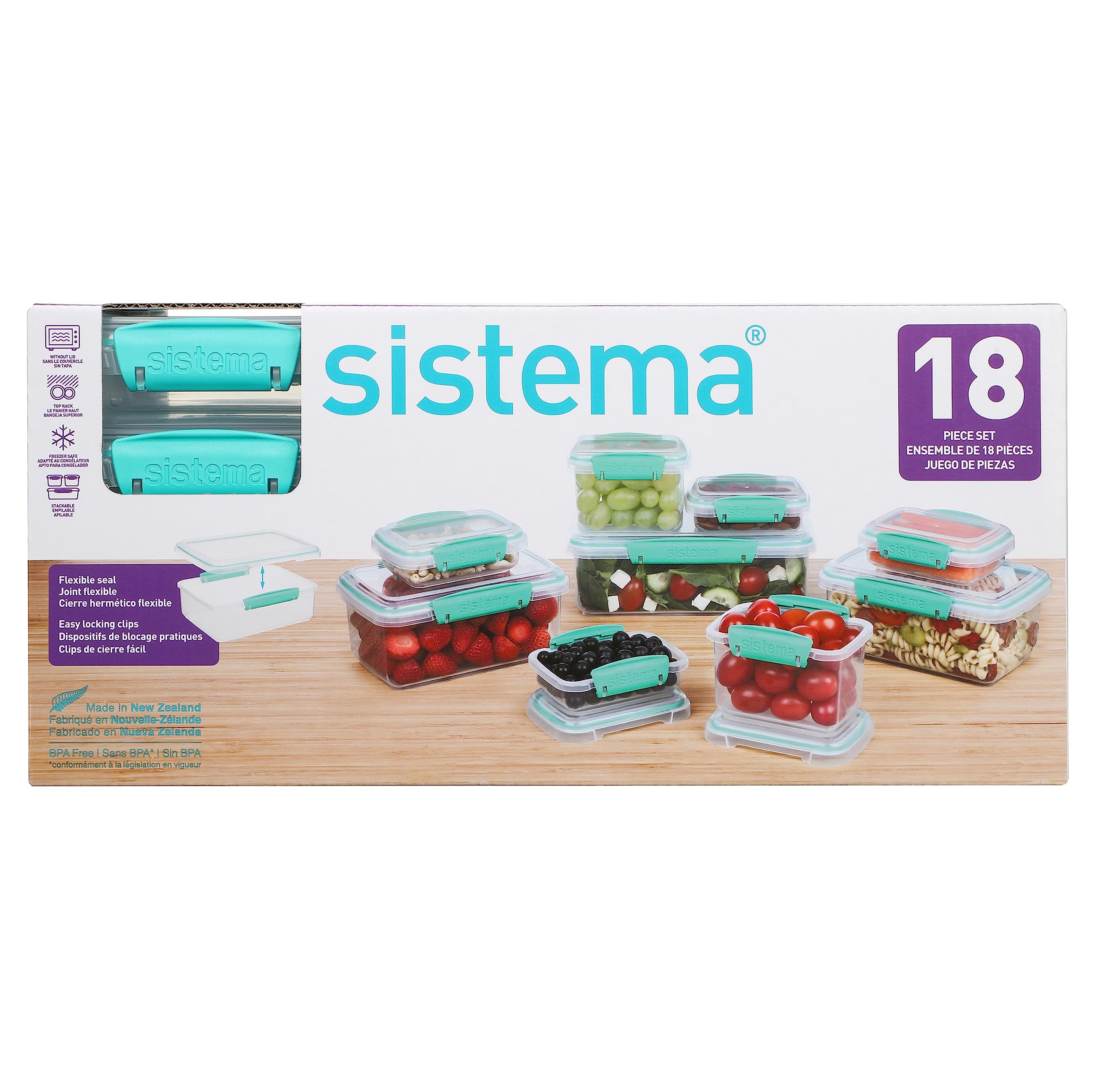 Sistema Food Storage Containers with Lids for Lunch, Meal Prep and Leftovers, Dishwasher Safe, BPA-Free, Teal, 18 Piece Set 🍁 All In One Marketplace Canada