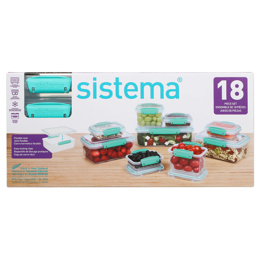 Sistema Food Storage Containers with Lids for Lunch, Meal Prep and Leftovers, Dishwasher Safe, BPA-Free, Teal, 18 Piece Set 🍁 All In One Marketplace Canada