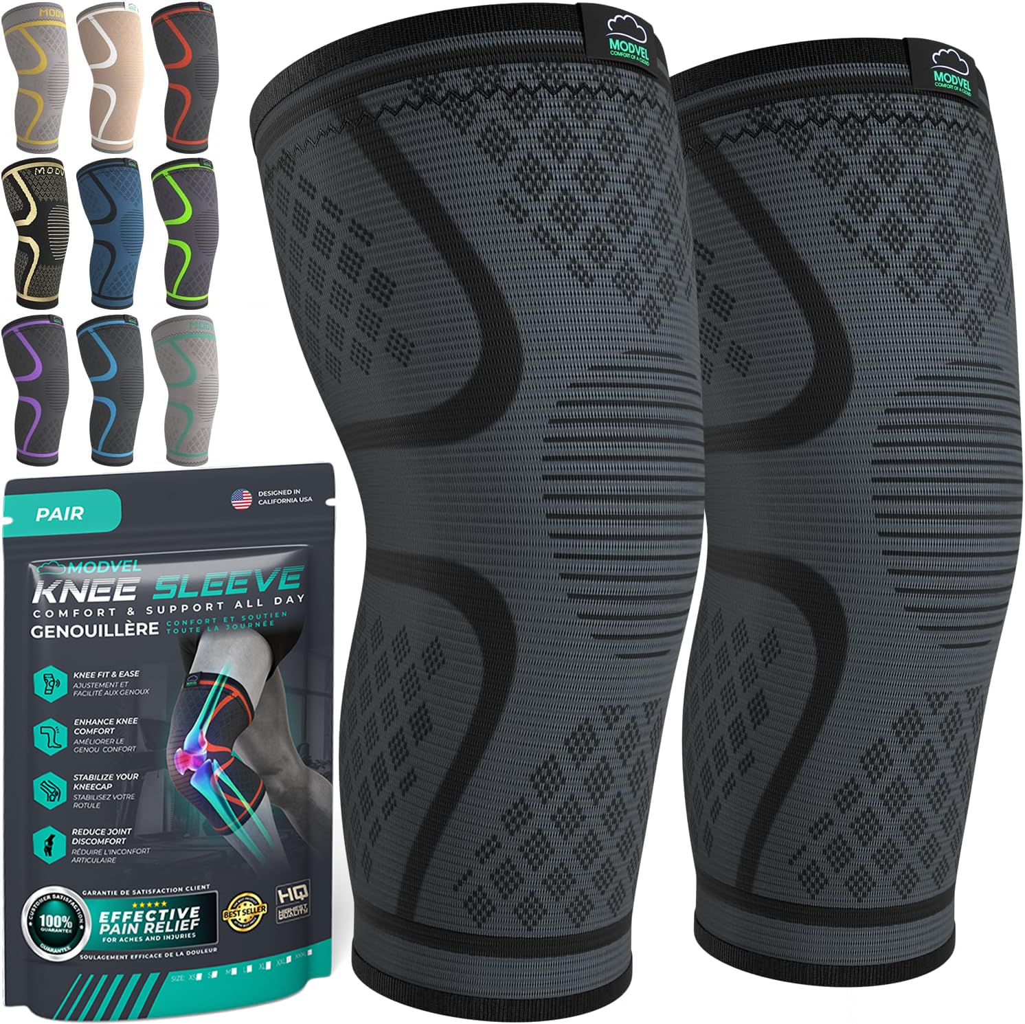 MODVEL 2 Pack Compression Knee Braces for Men & Women – Knee Support Sleeves for Sports, Workouts, Running, Weightlifting, Basketball, Volleyball – Joint Knee Pain Relief 🍁 All In One Marketplace Canada