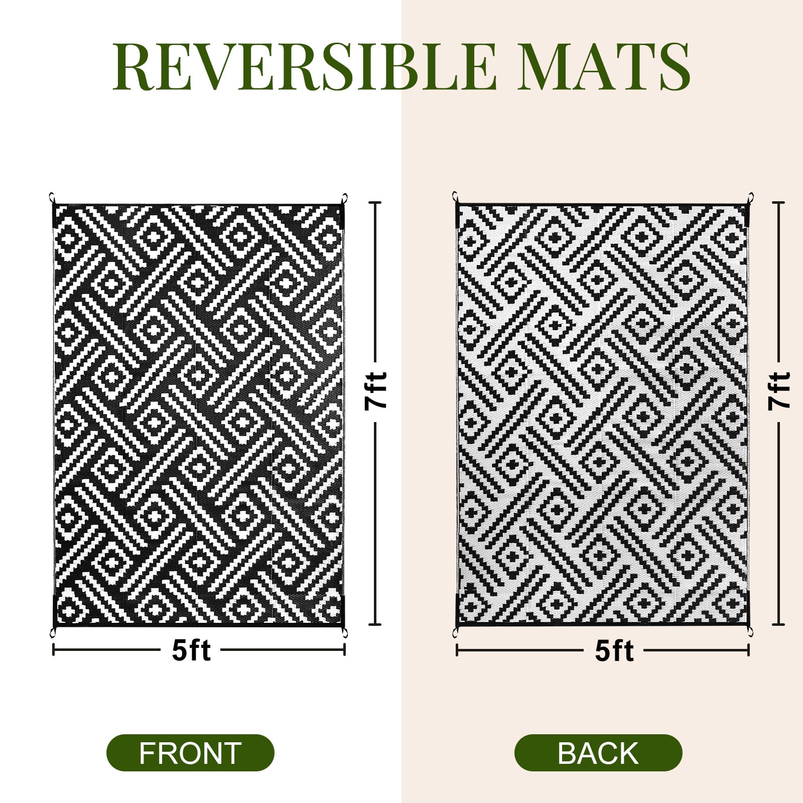 OPPODREAM Outdoor Rug 5x7 Ft, Waterproof Outdoor Plastic Straw Rug for Patio, Reversible Out Door Carpet for Camping, Deck, Rv, 5 x 7 Area Carpet Balcony, Porch, Backyard, Black and White 🍁 All In One Marketplace Canada