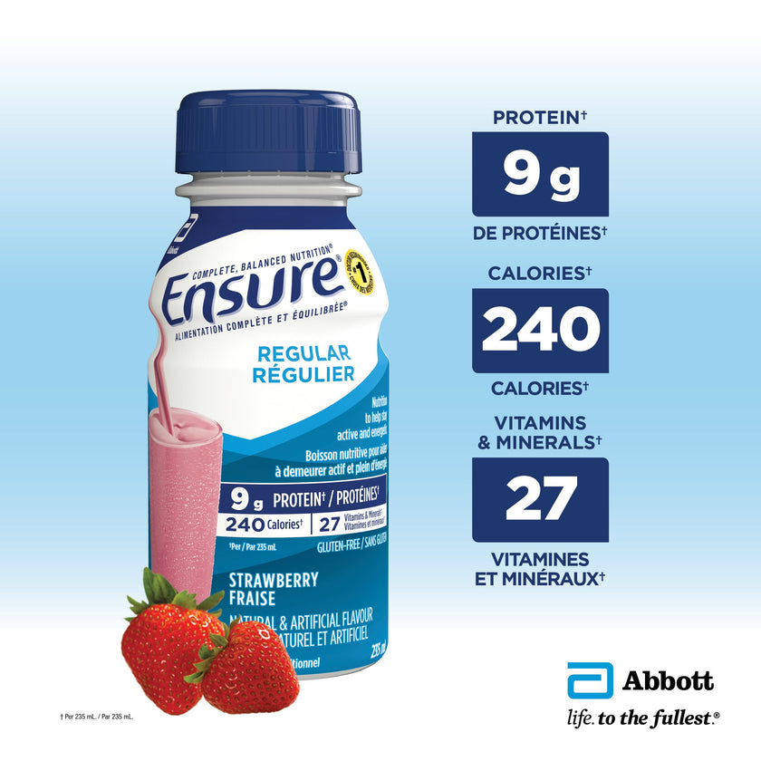 Ensure Regular, Nutritional Supplement Shake Value Pack, Nutrition To Stay Active And Energetic, Strawberry, 24 x 235-mL Bottles 🍁 All In One Marketplace Canada