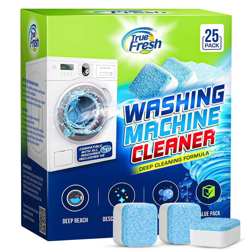 True Fresh Washing Machine Cleaner Tablets 25-Pack - Deep Cleaning Washer cleaner Tablets for Top loader, front Load & HE - Cleans Drum, Tub seal & other Parts Descaler & septic safe 🍁 All In One Marketplace Canada
