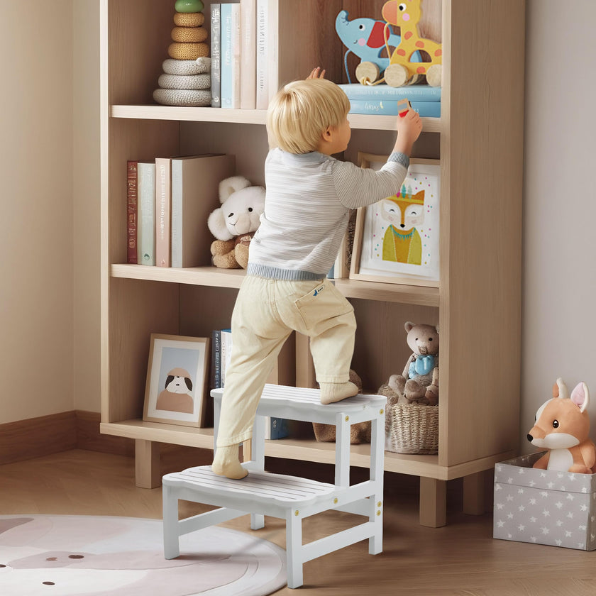 COSYLAND Bamboo Step Stool, Two Step Stools Toddler 300 lbs Capacity with Safety Non-Slip Pads, Bamboo Step Stool for Bathroom, Kitchen Dual Height Step Stools for Kids (White) 🍁 All In One Marketplace Canada