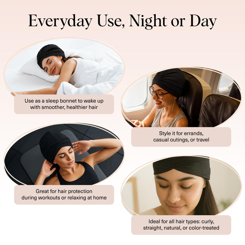 Kitsch Satin Lined Beanie - Softer Than Silk Beanie for Sleeping Women, Breathable Hair Cover for Sleeping, Slouchy Beanies, Bonnets for Women, Hair Wrap, Reduce Breakage for Frizz-Free Hairs - Black 🍁 All In One Marketplace Canada
