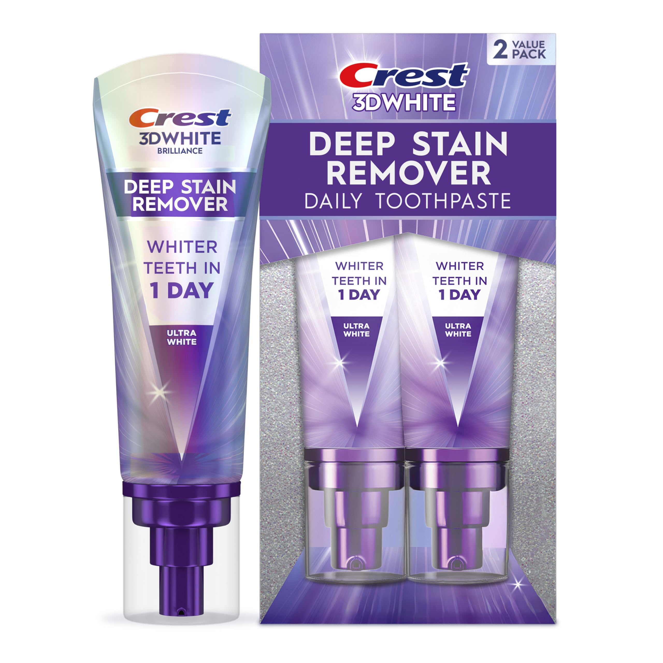Crest Toothpaste 3DWhite Deep Stain Remover Ultra White - Daily Use - 67mL - Pack of 2 🍁 All In One Marketplace Canada