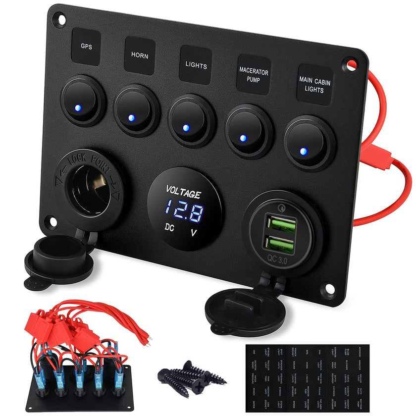 Kohree 5 Gang 12V Switch Panel, Rocker Switch Panel with Touch Switch 🍁 All In One Marketplace Canada