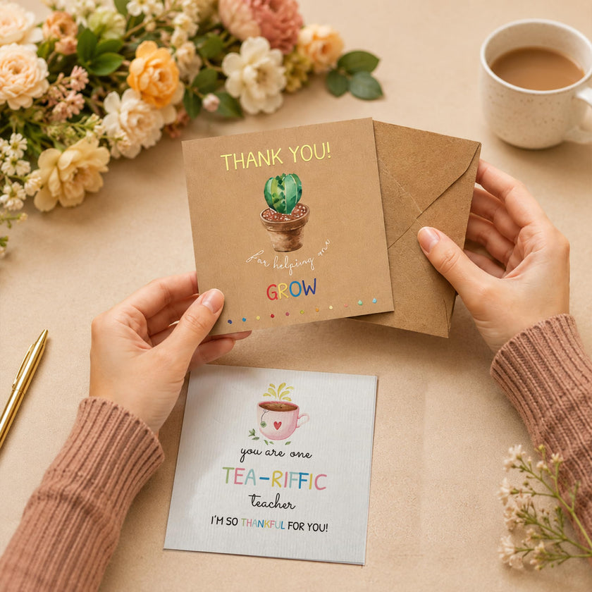 27 Teacher Thank You Cards 9 Classroom Designs with Gold Foil 15x15 cm 🍁 All In One Marketplace Canada
