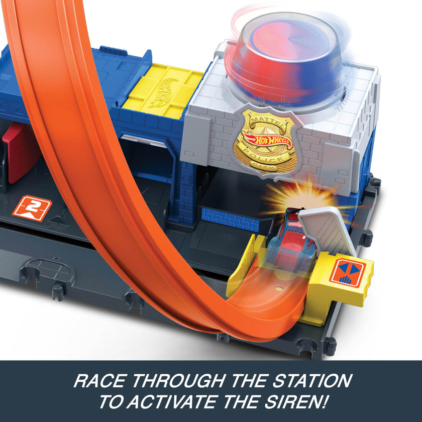 Hot Wheels Toy Car Track Set, Super Police Station Playset with 1:64 Scale Die-Cast Vehicle, Adjustable Loop for Multiple Ways to Race & Stunt 🍁 All In One Marketplace Canada