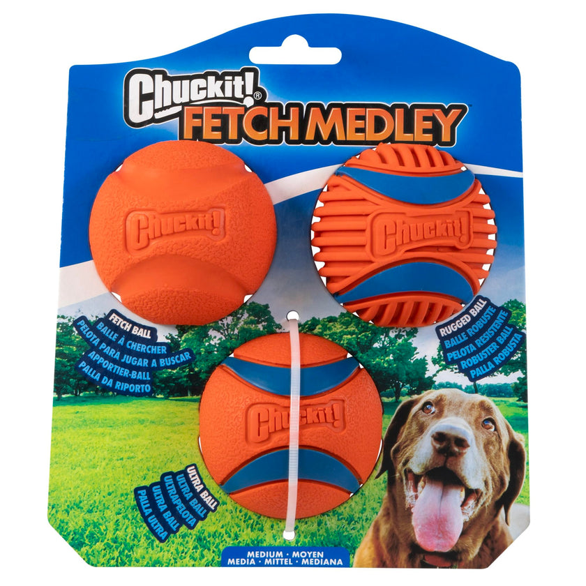 Chuckit! Fetch Ball Medley, Medium, Dog Ball, 3 Pack, Ultra, Fetch and Rugged Balls Included 🍁 All In One Marketplace Canada