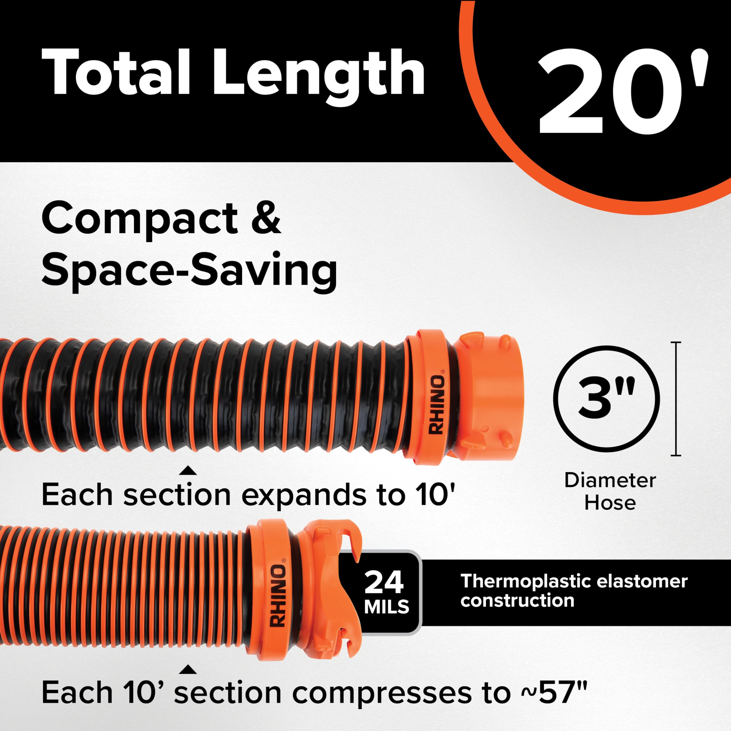 Camco 21012 RhinoEXTREME 20ft RV Sewer Hose Kit | Includes Swivel Fitting and Translucent Elbow with 4-in-1 Dump Station Fitting | Storage Caps Included 🍁 All In One Marketplace Canada