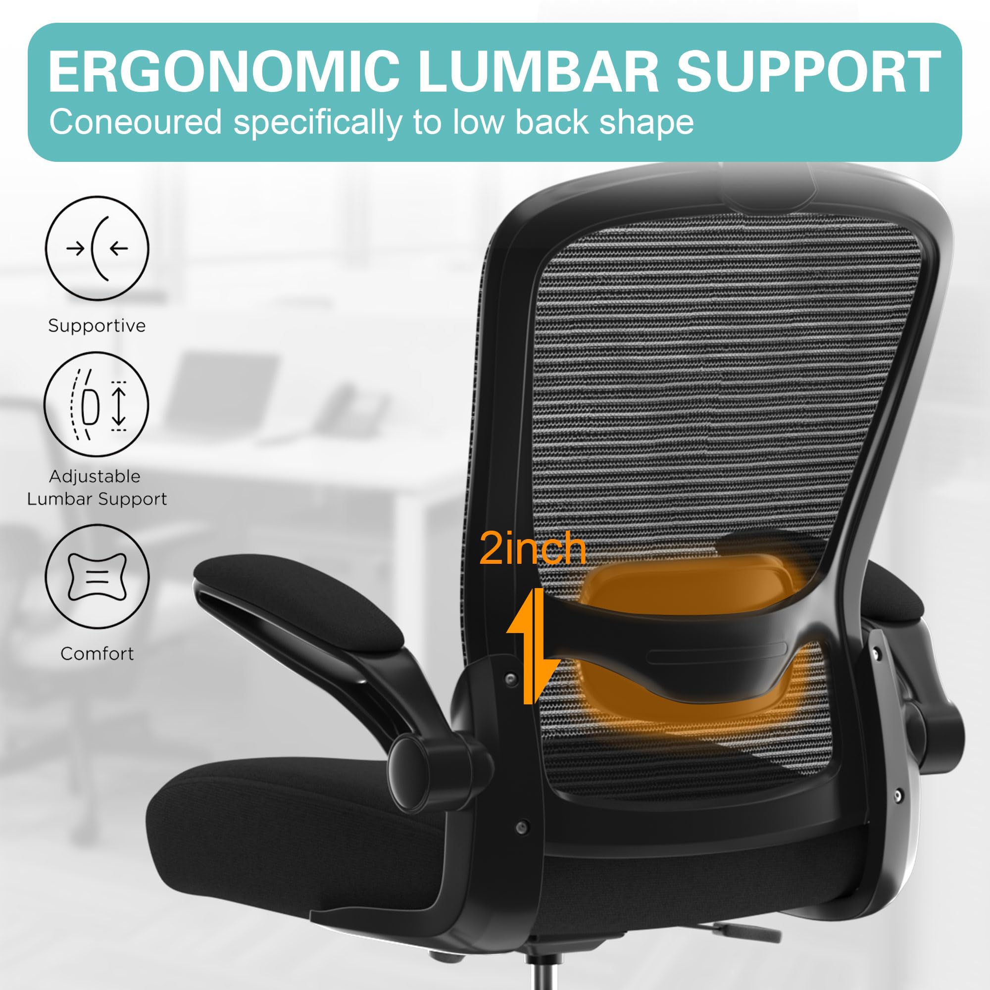 Mimoglad Office Chair, Comfy Desk Chair - High Back Ergonomic Computer Chair with Adjustable Lumbar Support & Headrest, Flip-up Armrests for Guitar Playing (Black(Black Frame)) 🍁 All In One Marketplace Canada