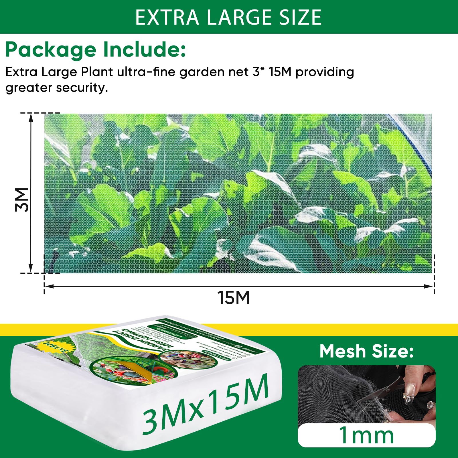 Ultra Fine Insect Mesh Garden Netting 3M x 15M, Extra Large Insect & Bird Barrier Netting, Crop Protection Plants Netting for Vegetables, Fruit Trees, Greenhouse, Customizable Plant Cover Protection 🍁 All In One Marketplace Canada