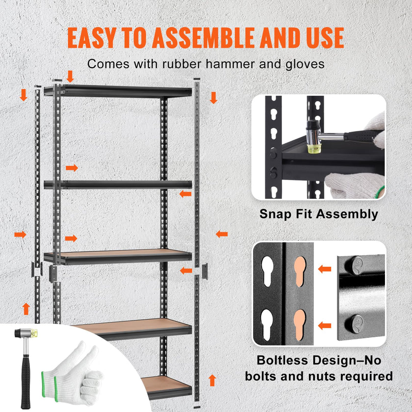 VEVOR Storage Shelving Unit, 5-Tier Adjustable, 2000 lbs Capacity, Heavy Duty Garage Shelves Metal Organizer Utility Rack, Black, 36