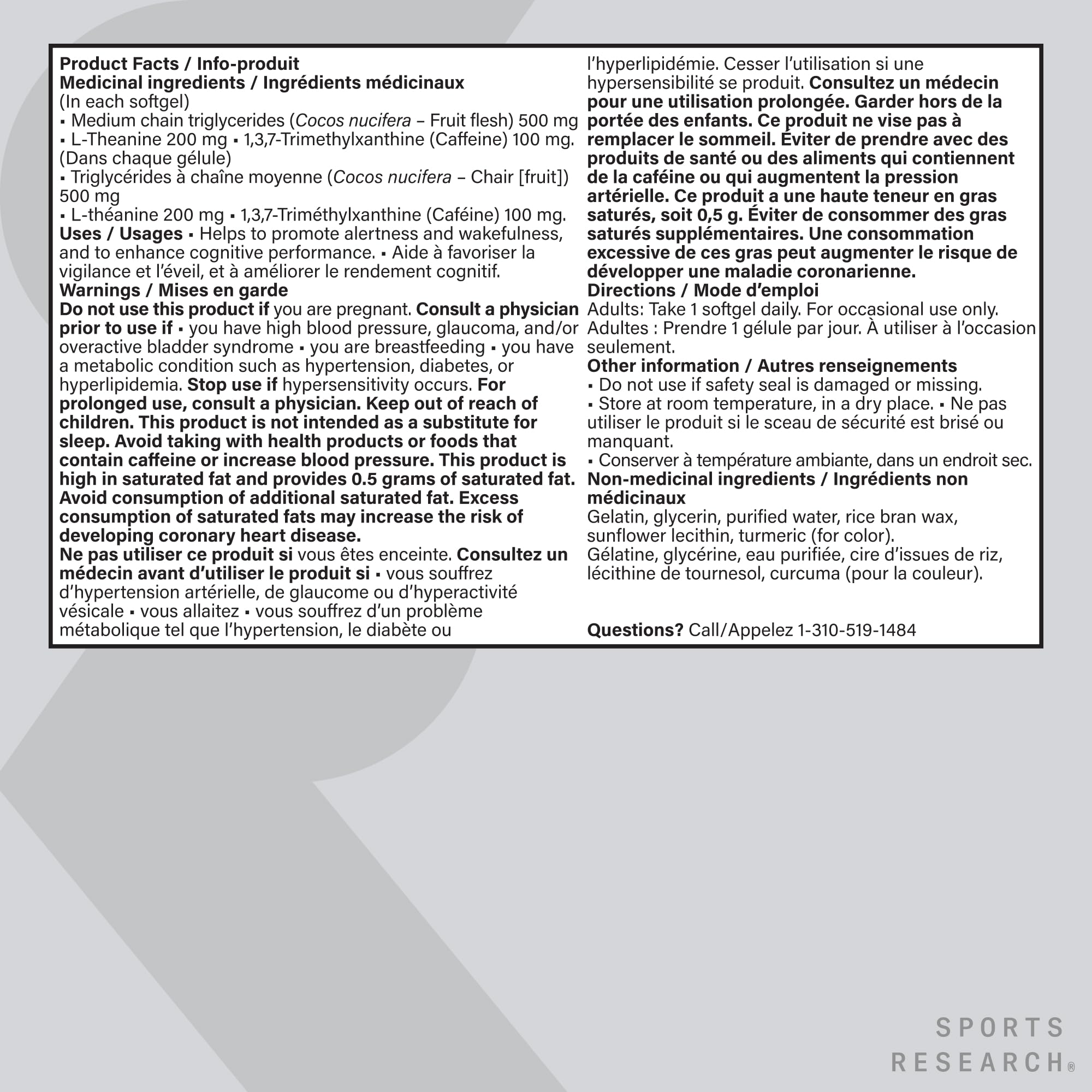 Sports Research® 2-in-1 L-Theanine Supplement with Caffeine & MCT Oil from Organic Coconuts - Focused Energy, Alertness & Relaxation Without Drowsiness - 200mg L Theanine, 100mg Caffeine - 60 Softgels 🍁 All In One Marketplace Canada