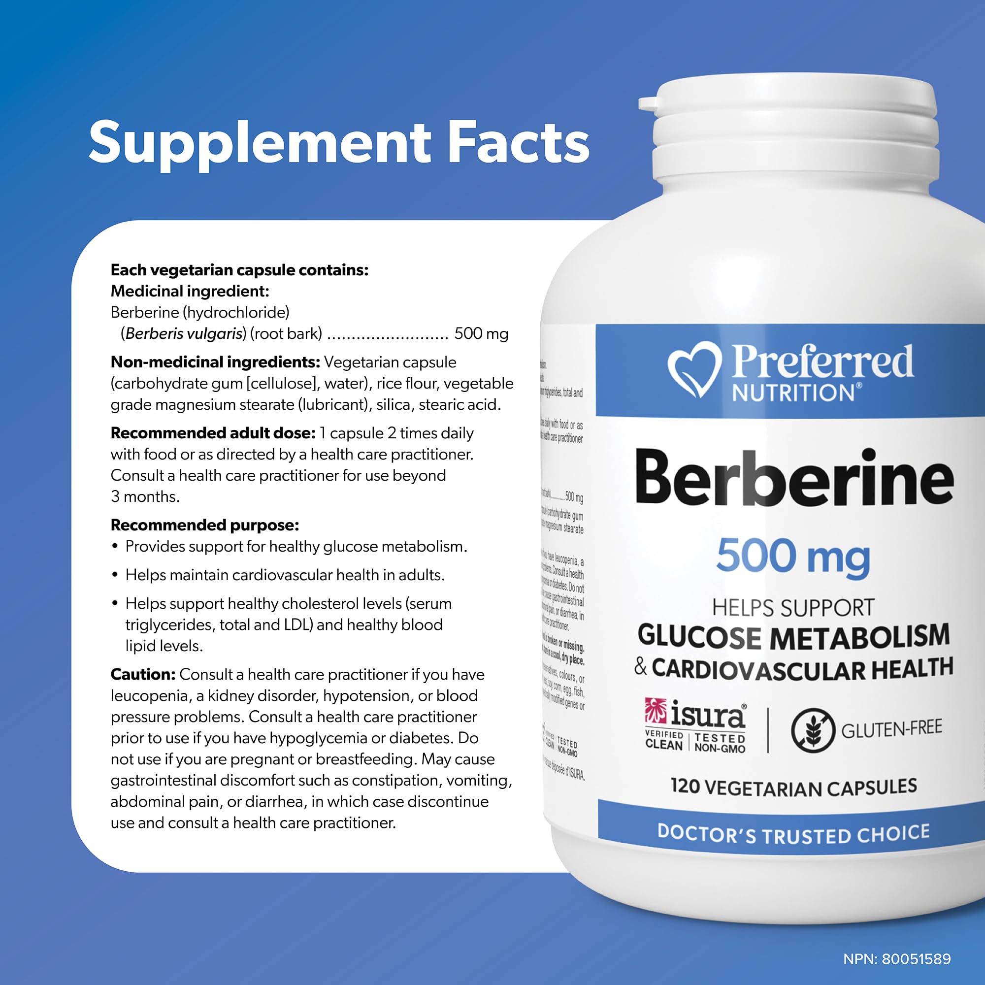 Preferred Nutrition Berberine MAXIMUM POTENCY 1000 mg per Serving (2 caps, 500 mg each), 120 Vegetarian Capsules = 60 Day Supply, Berberine Supplements, Canadian Company 🍁 All In One Marketplace Canada