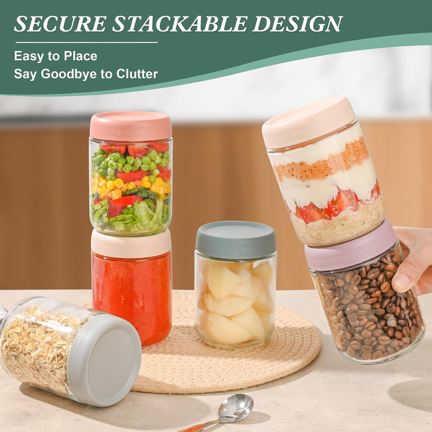 Xileanalee Overnight Oats Containers with Lids 6 Pack-16 Oz Mason Jar with Lids-Overnight Oats Jars Glass Food Storage Containers for Chia Seed Pudding Salad Cereal Coffee Spices 🍁 All In One Marketplace Canada