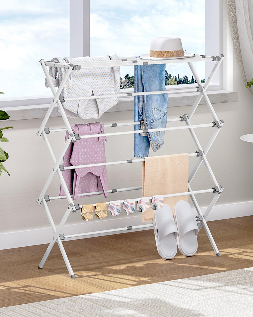 APEXCHASER Clothes Drying Rack, Expandable Drying Rack Clothes, Collapsible 3 Tiers Foldable Laundry Rack Indoor, for Baby Clothe Towels Bibs, White, 37.6inch 🍁 All In One Marketplace Canada