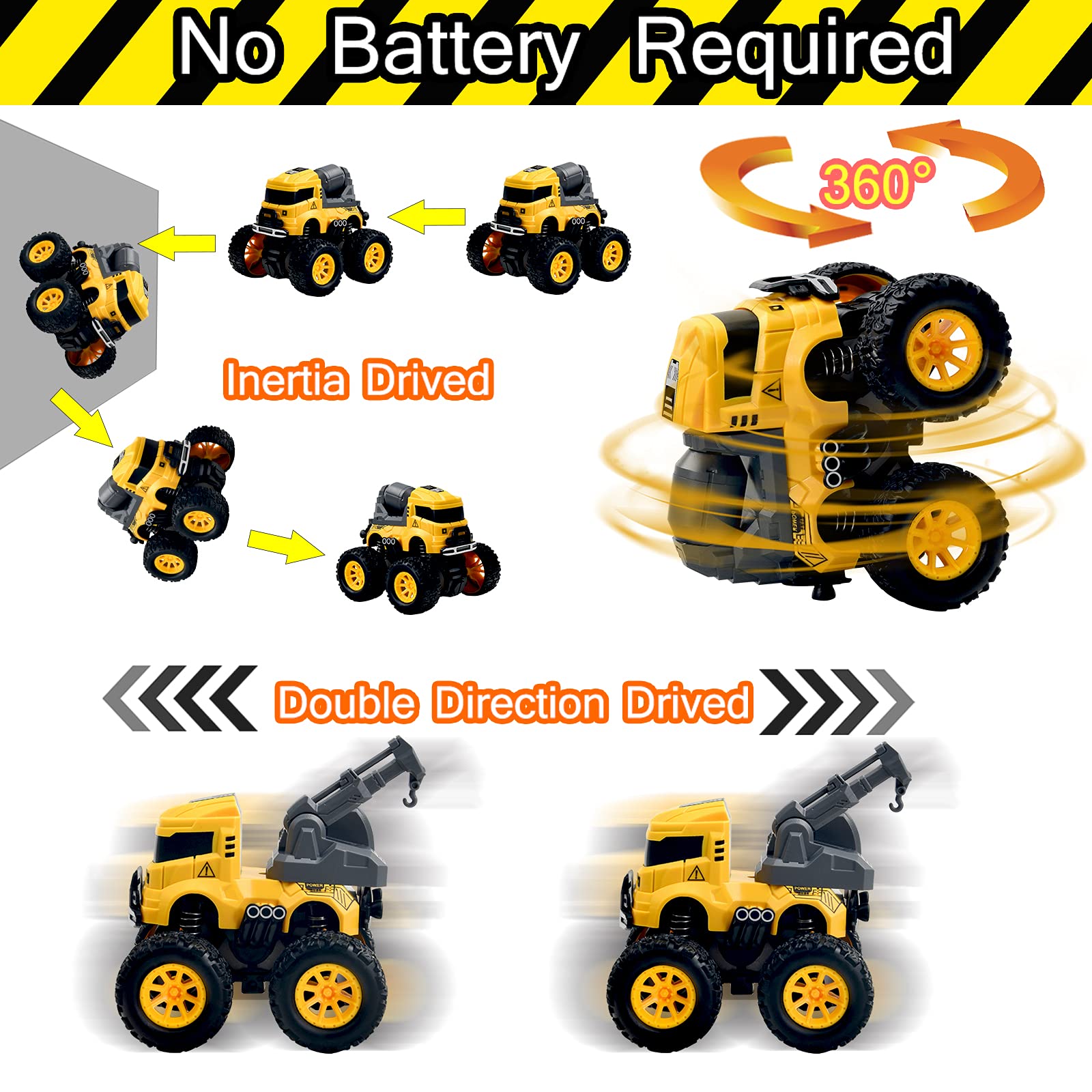 Construction Monster Truck Toys - 4pcs Excavator, Mixer, Crane, Dump Trucks Toy | Push and Go Friction Powered Cars Stunt Vehicles Playset | Kids Birthday Party Favors Gifts for 3+ Year Old Boys Girls 🍁 All In One Marketplace Canada