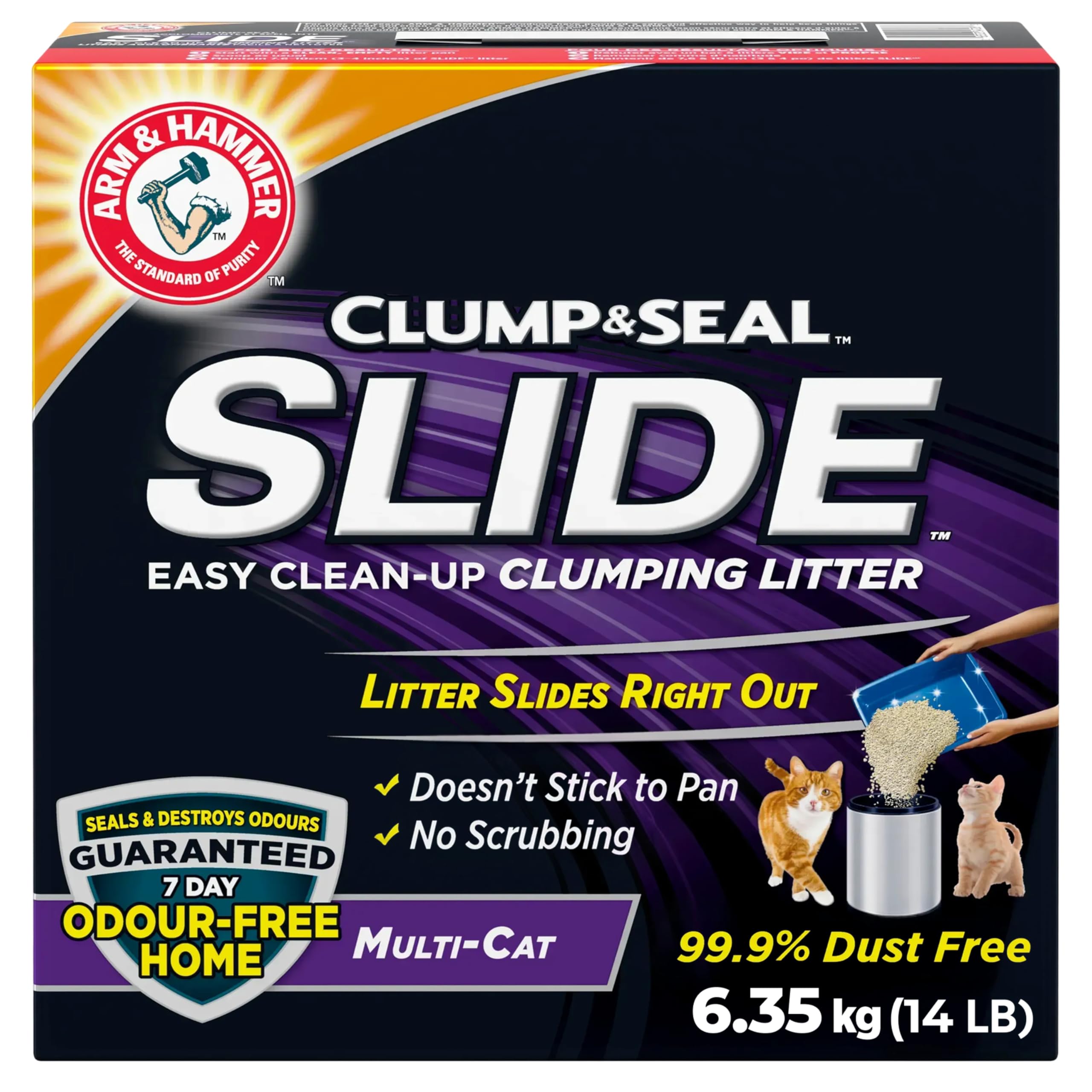 Arm & Hammer Slide Clumping Cat Litter, Multi-Cat Clay, Effortless Clean, 7-Day Odour Control, Dust-Free, Low-Tracking, Rock-Hard Clumps, Baking Soda Power, 6.4 kg 🍁 All In One Marketplace Canada