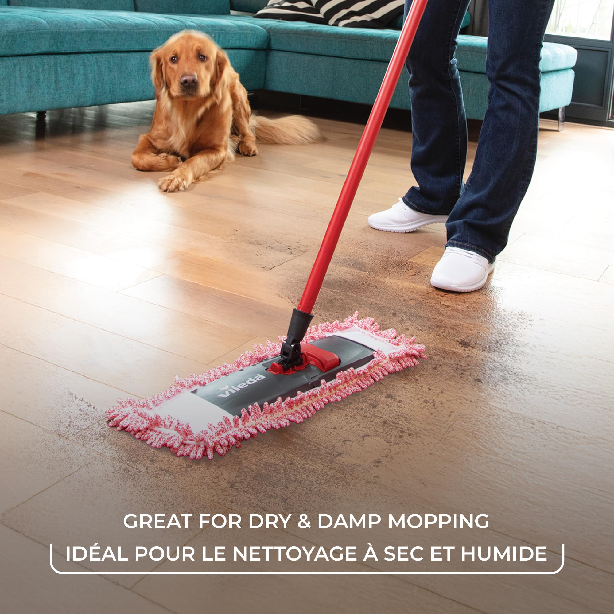 Vileda Pet Pro Microfiber Hair & Dust Mop | Flat dust mop | Three times more pet hair removal | Extra large trapezoid mop head | 100% Microfiber | Multi surface dry usage | Reusable & machine washable 🍁 All In One Marketplace Canada
