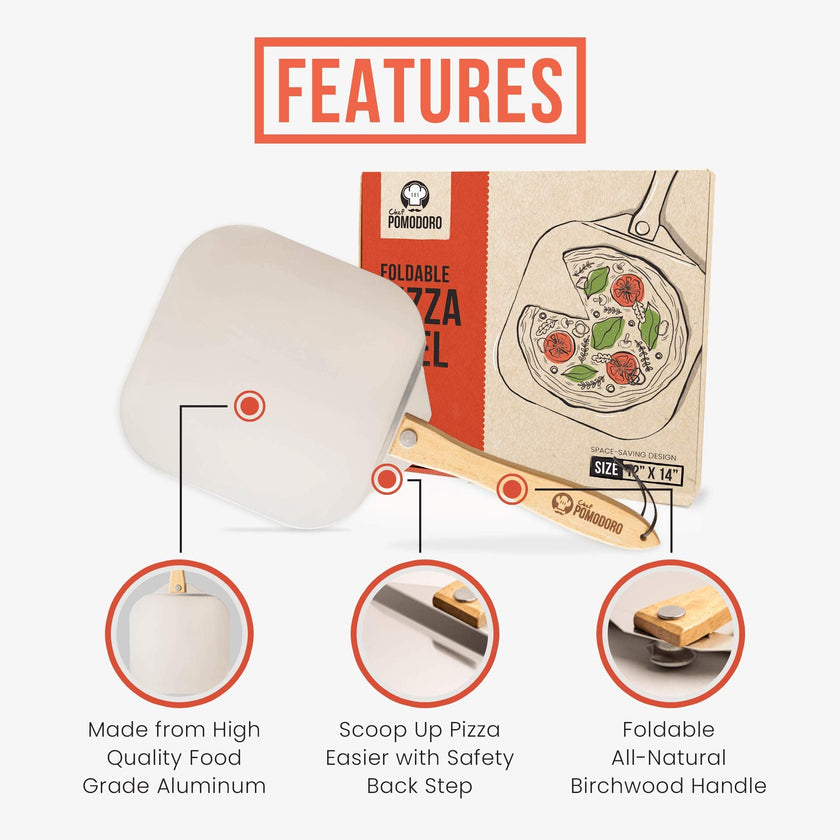 Chef Pomodoro Aluminum Metal Pizza Peel with Foldable Wood Handle for Easy Storage 12-Inch x 14-Inch, Gourmet Luxury Pizza Paddle for Baking Homemade Pizza Bread 🍁 All In One Marketplace Canada