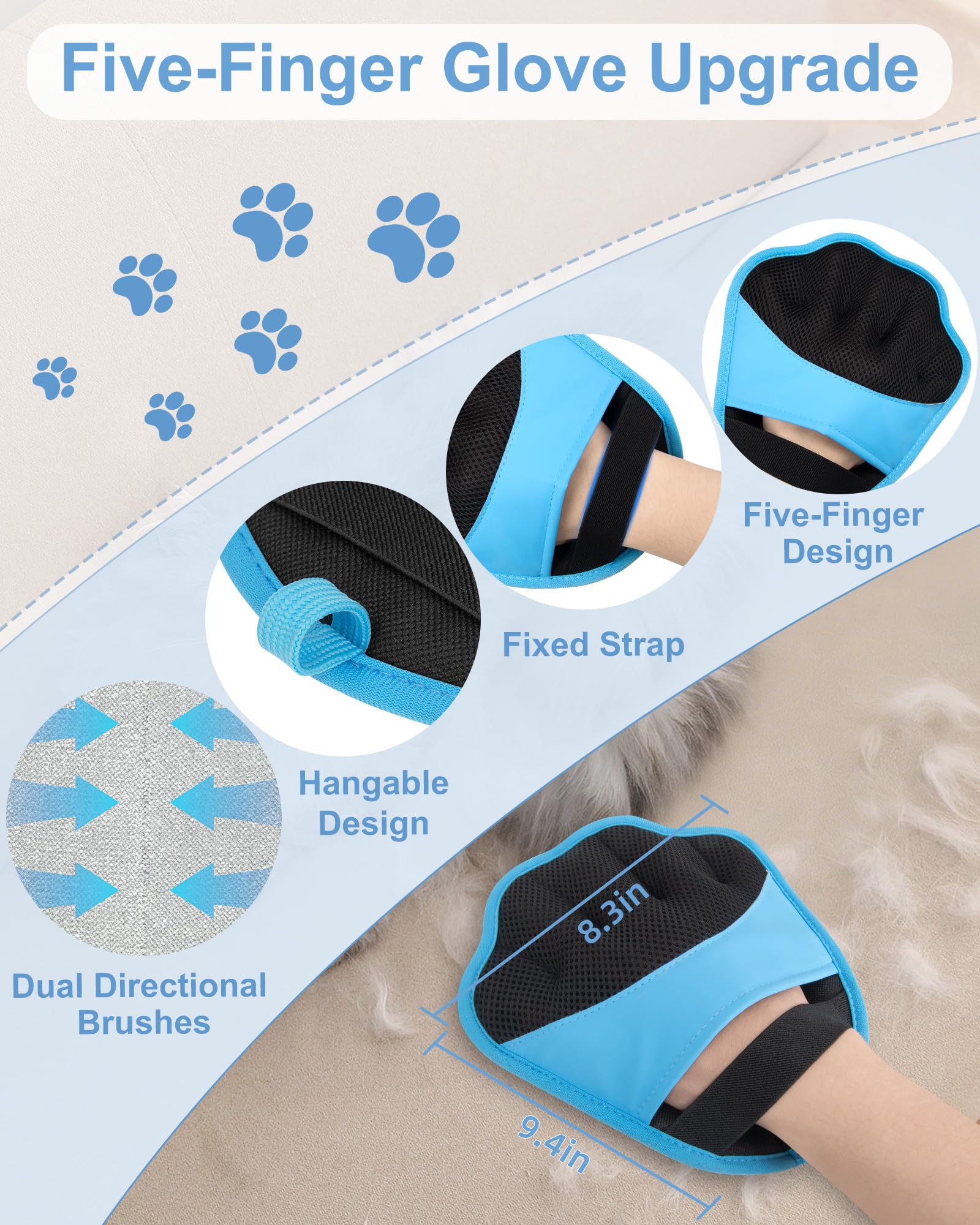 Upgraded Pet Hair Removal Glove, 2 Pair Five-Finger Electrostatic Pet Hair Removal Glove for Cats & Dogs, Reusable Magic Brush for Laundry, Couch, Carpet, Car Seat, Pet Hair Remover Tool (Blue) 🍁 All In One Marketplace Canada