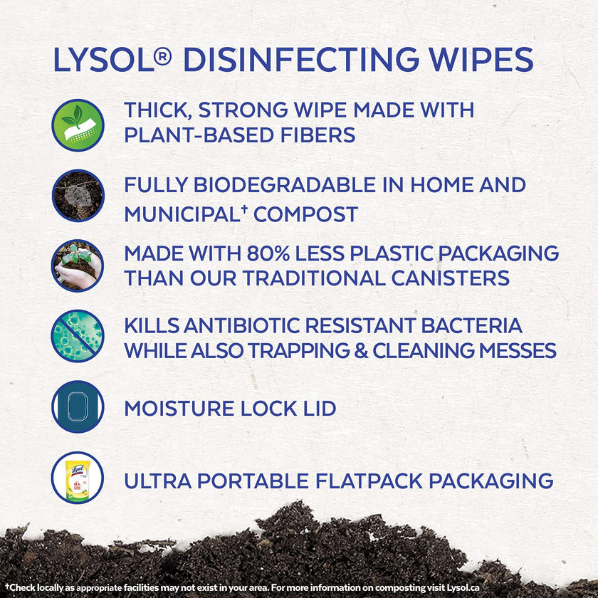 Lysol Disinfecting Wipes Flatpack, Citrus, Biodegradable Wipes, Kills 99.9% of Viruses & Bacteria, Bulk Pack of 4, 336 count (4 x 84 count) 🍁 All In One Marketplace Canada